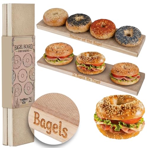 Bagel Board 2-Pack with Funny Bagel Chef Quotes | 15.7 x 3.5 x 0.8 Bagel Boards for Baking Bagels | Food Grade Burlap & Cedar| Perfect for New York Style Bagel Making
