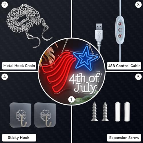 Image of Neon Sign Outdoor for Wall Decor, Dimmable Neon Light Sign for Home Decoration, USB Power Light Home Table Decor for Living Room Dining Table for American Festival Celebration Home Decor 15.7 inchx13 inch