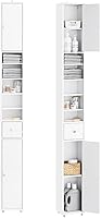 SoBuy BZR34-W Slim Narrow Bathroom Storage Cabinet - 7.9in Wide Tall Unit w/ Adjustable Shelves, Anti-Tip, White