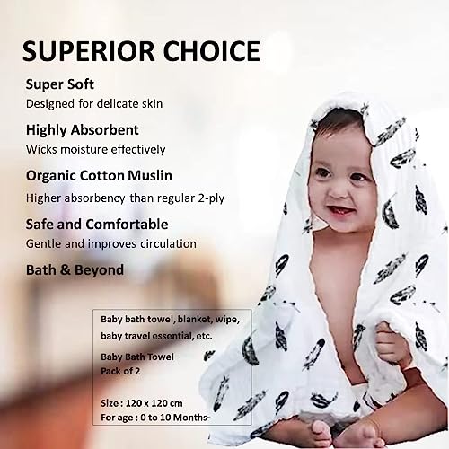 Image of Premium Baby Towels for Babies Cotton Cloth Pack of 2 Super Soft 100% Muslin Cotton Reusable Hygiene Cloth Baby Towel dot Print 120x120 CM