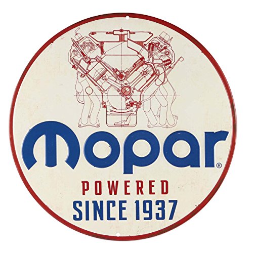 Image of Mopar Powered Since 1937 Round Embossed Metal Sign - Vintage Mopar Sign for Garage or Man Cave