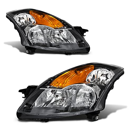 ADCARLIGHTS Headlight Assembly Pair for 2007-2009 Nissan Altima 4DR Sedan Clear Lens Black Housing Amber Reflector Left Right W/O Bulbs