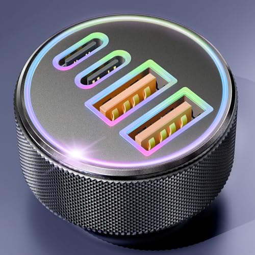 90 W USB C Cigarettändaradapter Snabbladdning, 12 V USB C Billaddarkontakt 4-portars PD&QC 3.0 Typ-C-uttag för Phone 17 16 15 14 Pro Max Air, Pad, Samsung Galaxy, Google Pixel 9/8/7, MacBook, Android