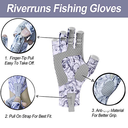 image for Riverruns UPF 50+ Fingerless Fishing Gloves- Fishing Sun Gloves- UV Pr