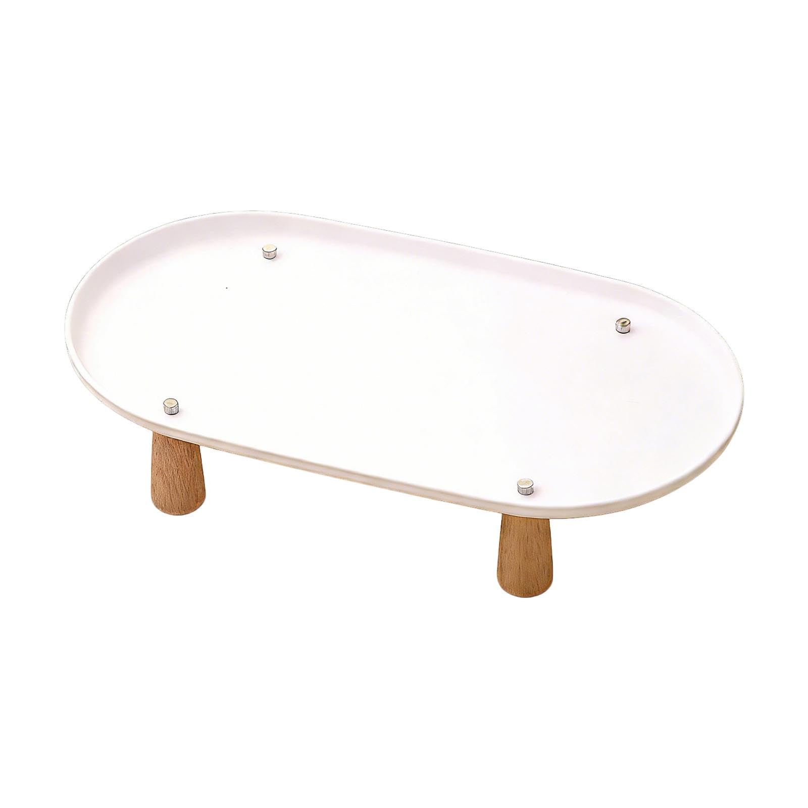 Baoblaze Cat Bowl Stand Wooden Leg Sturdy Nordic Oval Stable for to Protect Cat Neck Feeding Station Pet Feeder Stand Rack, White 38cmx21cm