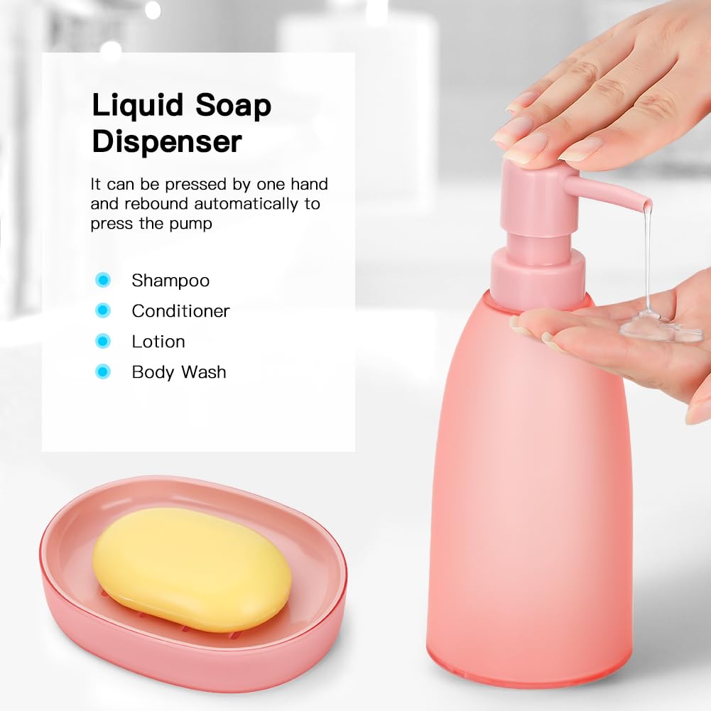 OTOSTAR Juego de Accesorios de baño de 8 Piezas, Juego de Accesorios de baño Rosa con Cubo de Basura, dispensador de jabón, Soporte para Cepillo de Dientes, Vaso, jabonera, Soporte para Cepillo de