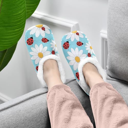 OTVEE Unisex Slipper Daisy and Ladybugs Coral Fleece House Slipper Anti-Skid Indoor Socks House Shoes for Men and Women-XL4