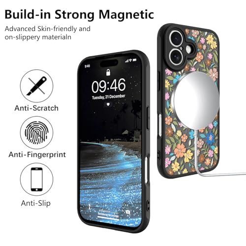 Image of KANGHAR Case Compatible with iPhone 17 Flower Pattern | [Compatible with Magsafe] Cute Colorful Blooming Florals Protective Magnetic Case for Girls Women 6.3 inch