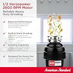 American Standard 10-US-AS-5-HD Élimination des ordures Système de broyage des déchets alimentaires en acier inoxydable anti-jam, poids lourd, 1/2 HP, noir
