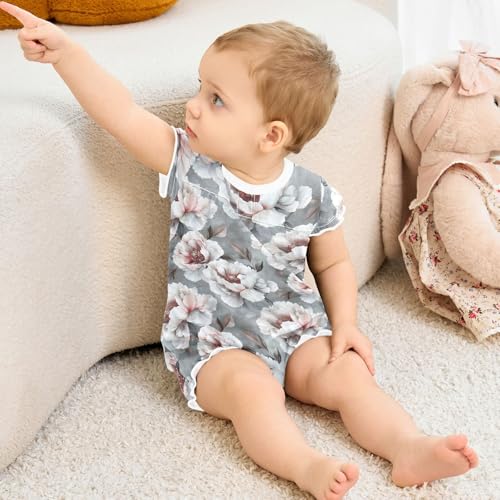 Combinaison bébé fille rétro en pur coton blanc et fleurs - 6