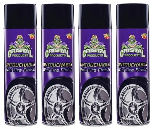 Cristal Products Untouchable Tire Shine Spray Long-Lasting Wet Tire Finish for Deep Gloss & Protection Waterproof Tire Shine Easy Application Premium Tire Cleaner Shine 8oz (4PK)