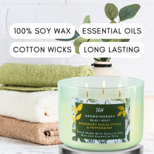 Rosemary Eucalyptus & Peppermint Scented Candle With Lavender & Thyme | Stress Relief Aromatherapy Candle 3 Wick 15.8 Oz | Strong Candles For Home Scented | Refreshing & Soothing Natural Soy Candles #TOP2