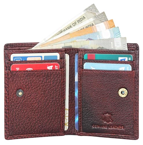 Image of WildHorn RFID Protected Genuine Leather Wallet for Men I 4 Card Slots I 2 Slip Pockets I 1 Currency Compartment (Maroon)