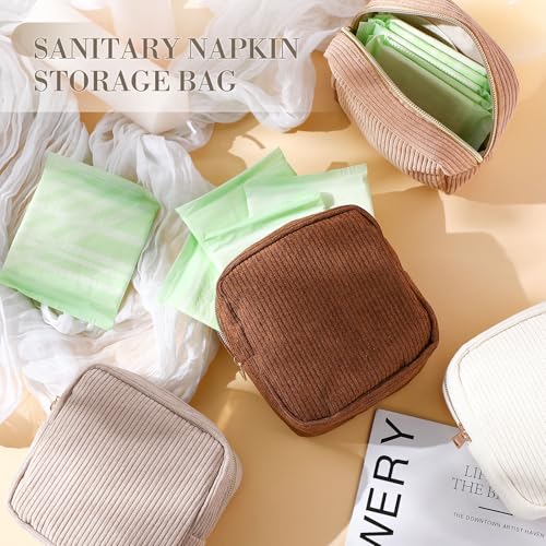 Image of Dansydaisy 4 Pcs Sanitary Napkin Storage Bag Corduroy Period Bag for School Teen Mini Makeup Preppy Cosmetic Wallet Set for Women Teacher Portable First Period Cute Pad Pouch with Zipper