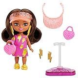 Barbie Doll, Barbie Extra Mini Minis Brunette Doll with Visor and Lightning Bolt Dress, Kids Toys, Clothes and Accessories, HPH20