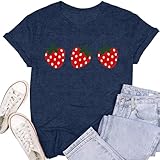 SUWATOIN Women Strawberry Shirts Fruit Lover Berries T-Shirt Gardening Tee Farmer Gardener Tops