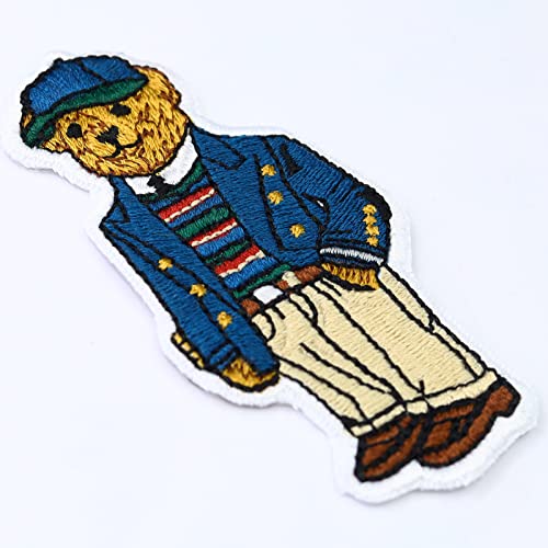 Image of Teddy Bear Sticker Embroidered Patch Teddy in Suit | Children Toys Emblem for All Fabrics | Iron-on Patch for Children Clothes | Repair Clothing Patches | 3.15x1.57 in