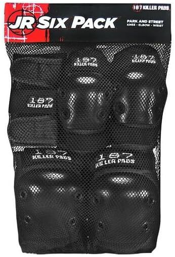 187 Killer Pads Jr. Six Pack Black Knee, Elbow, & Wrist Pad Set - Junior