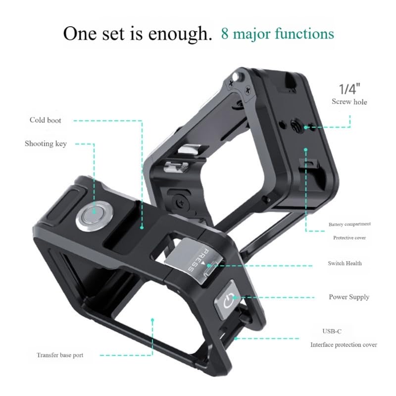 Gabbia espandibile per fotocamera Action6 con facile accesso a pulsante e porta