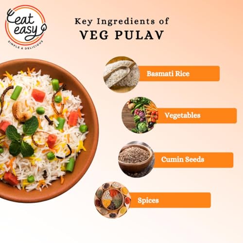 Image of Eat Easy Ready To Eat Veg Pulav, 95gm of 1 Pack, Instant Food, Indian Meal, Travel Food, No Preservatives, No Added Artificial Colours & Flavours, Just Add Water and Cook (Pack of 2)