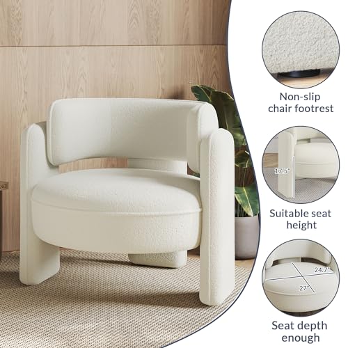 Image of BELLEZE Sherpa Boucle Chair Set of 2, Modern Barrel Accent Chair Comfy Round Upholstered Armchair Accent Side Chair for Living Room, Bedrooms, Corner - Quinton（White）