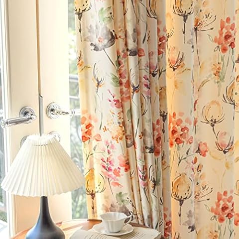SUOUO Red Floral Curtains for Living Room Chenille Patterned Watercolour Pink Lotus 84 Inches Long 2 Panels Light Filtering Window Drapes for Bedroom Dining Cover