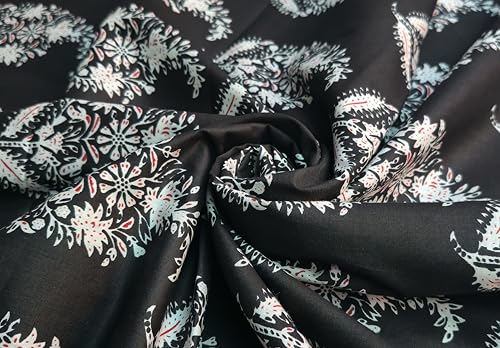 Image of 2 Meter Hand Block Indian Cotton Unstitched Jaipuri Handmade Digital Printed Fabric Material for Women Kurta /Blouse /Palazzos /Piece Material for Women's (Black Buta)