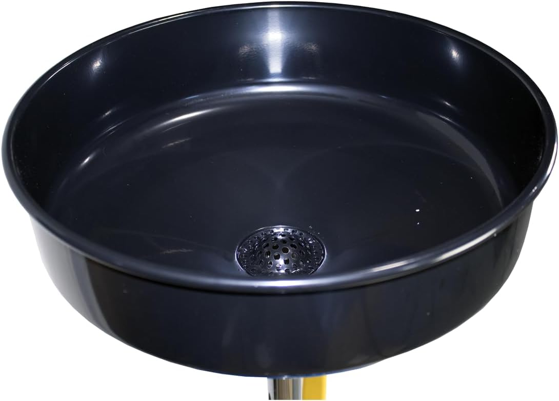 K Tool 74552HD Mobile Oil Drain, 18 Gallon Capacity, Adjustable Height from 45 to 70 Inches, Fixed Wheels and Swivel Casters, Funnel and Discharge Hose