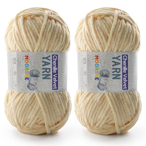 Image of Mooaske Chenille Yarn for Crocheting - Soft Blanket Yarn - 50g /1.76oz, 60m /65yard (Yellowish)