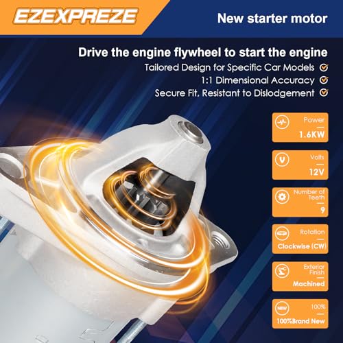 Image of 19049N Ezexpreze Starter Motor Compatible with 2009-2010 Pontiac Vibe, 2009-2013 Toyota Corolla, 2009-2014 Matrix L4 1.8L 1.6kw 9-Teeth CW Replace# 428000-4300 428000-4590 428000-4591 28100-0T050