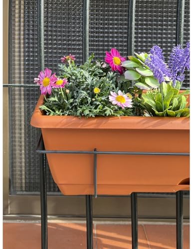 {Jardineras Grandes con Plato Jardineras Jardin202 - Jardinera de balcón con Plato y Soporte metálico Incorporado | Macetero de plástico para Colgar | 60 cm (Teja)