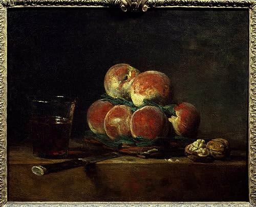 Tableau Panier de pêches par Chardin, impression d'art mural vintage 60x90cm