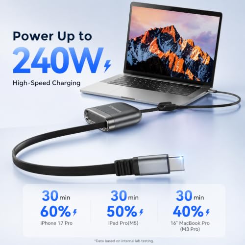 Image of Verilux Single-Pull Retractable PD 240W Type C Cable Fast Charging 3.9FT