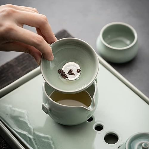 Miniatura 5 de Infusor de té de cerámica filtro de té Kung Fu filtro de té de hoja suelta colador de té para ceremonia de té chino Kongfu accesorio verde