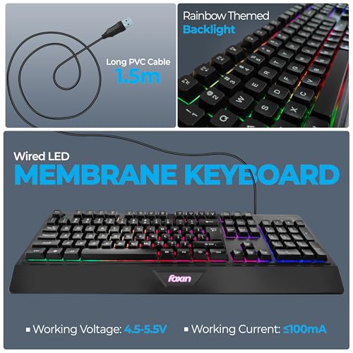 Foxin Endeavour Gaming Keyboard Mouse Combo Wired | Rainbow Backlight | Breathing LED Mouse with 3600 DPI | Membrane Keyboard - Image 6