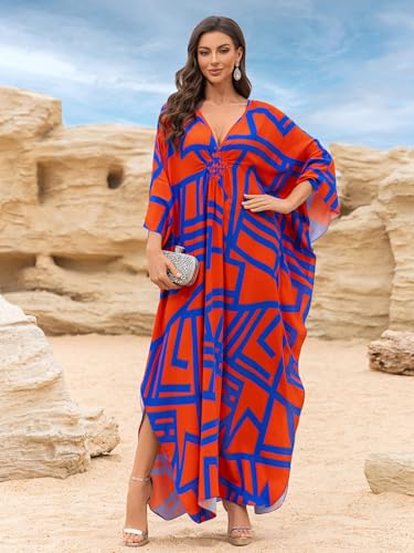 Image of KEYLORTING Plus Size Kaftan Dress Women, African Moo Moo Print Caftan, Batwing Dress, Beach Cover Up for Party and Loungewear