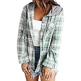 Womens Long Sleeve Plaid Hoodie Jacket Button Down Casual Boyfriend Blouse Shirts Tops Flannel Shirts with Pocket Green