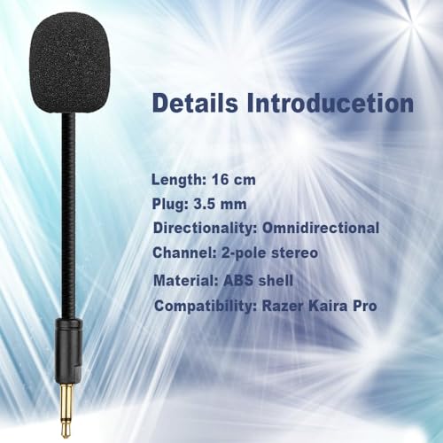 Image of Microphone Replacement for Razer Kaira Pro Wireless Gaming Headset, 3.5mm Omnidirectional Detachable Game Boom Microphone with Foam Works on Xbox One, Xbox Series X & S, PS5, PS4, PC, Mac