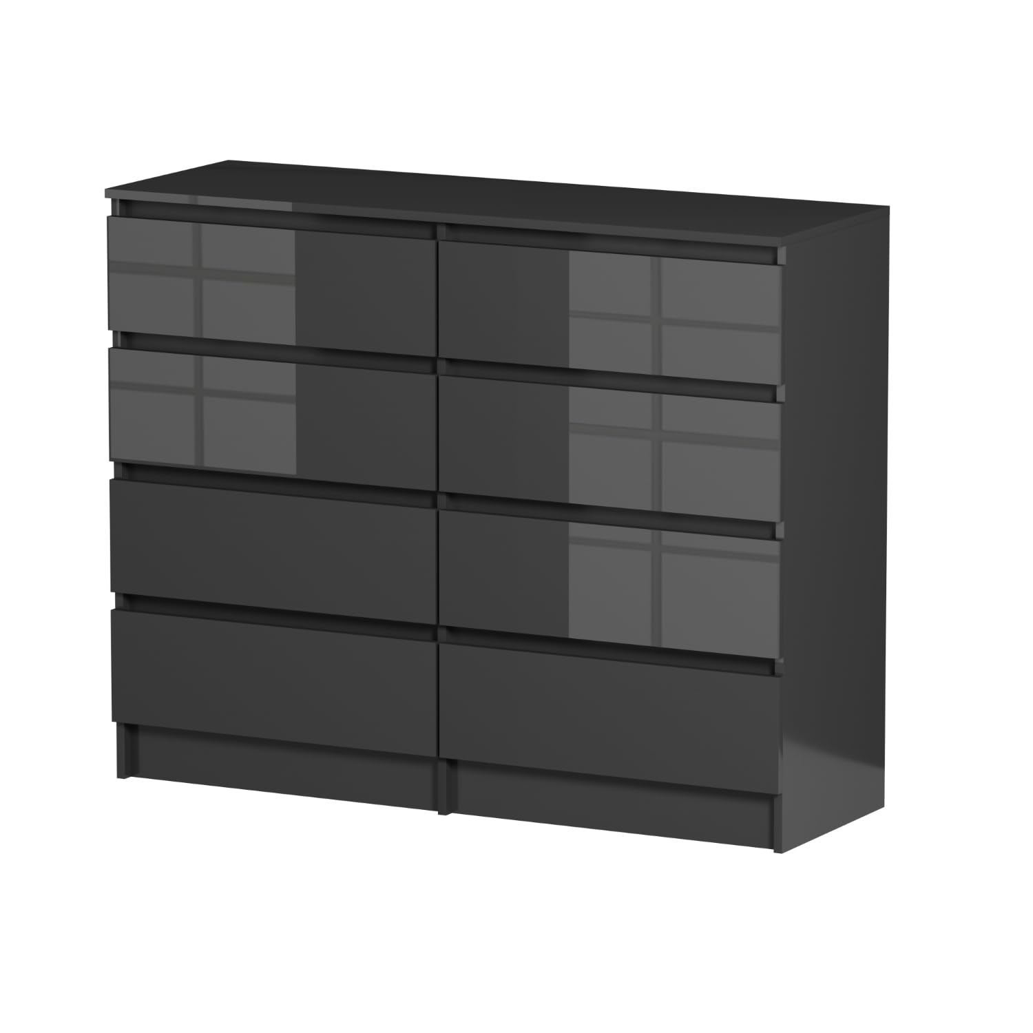 LSLIFE Weiße Kommode mit 6/8 Schubladen Hochglanz Schlafzimmerschrank Nachttisch Sideboard Stauraum Möbel für Wohnzimmer Büro Flur (Black 8 Drawer)