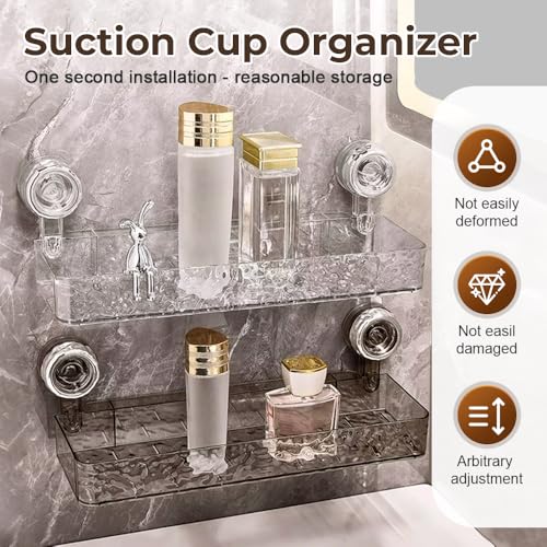 Étagère de douche à ventouse gris et transparent panier mural amovible - 5