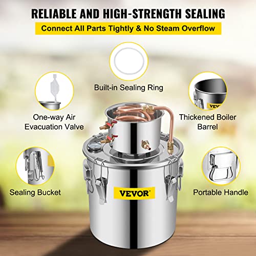 VEVOR Alcohol Still 8Gal/30L Alcohol Distiller Stainless Steel Distillery Kit for Alcohol With Copper Tube & Pump Home Brewing Kit Build-in Thermometer for DIY Whisky Wine Brandy