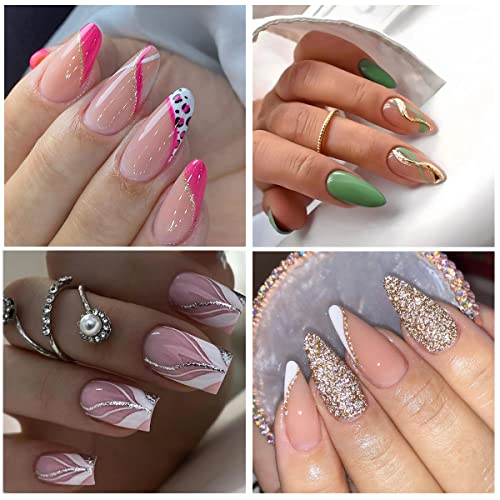 9 Sheets French Shining Line Nail Art Stickers 3D Glitter Wavy Stripe Nail Decals Metal Curve Stripe Lines Nail Art Supplies French Nail Tips For Diy Manicure Decoration For Women Girls Acrylic Nails #TOP5