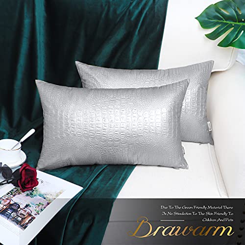 Brawarm Faux Leather Pillow Covers 12 X 20 Inches, Silver Leather Pillow Covers Pack Of 2, Crocodile Leather Decorative Lumbar Throw Pillows For Living Room Couch Bed Sofa Home #TOP1
