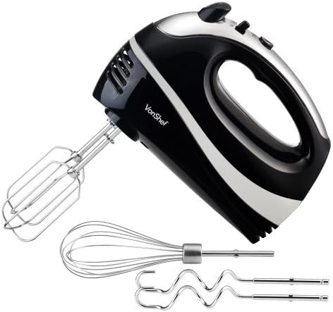 VonShef Professional 250 Watt Hand Mixer – Includes - 2x Beaters, 2x Dough Hooks and a Balloon Whisk + 5 Speed With Turbo Button