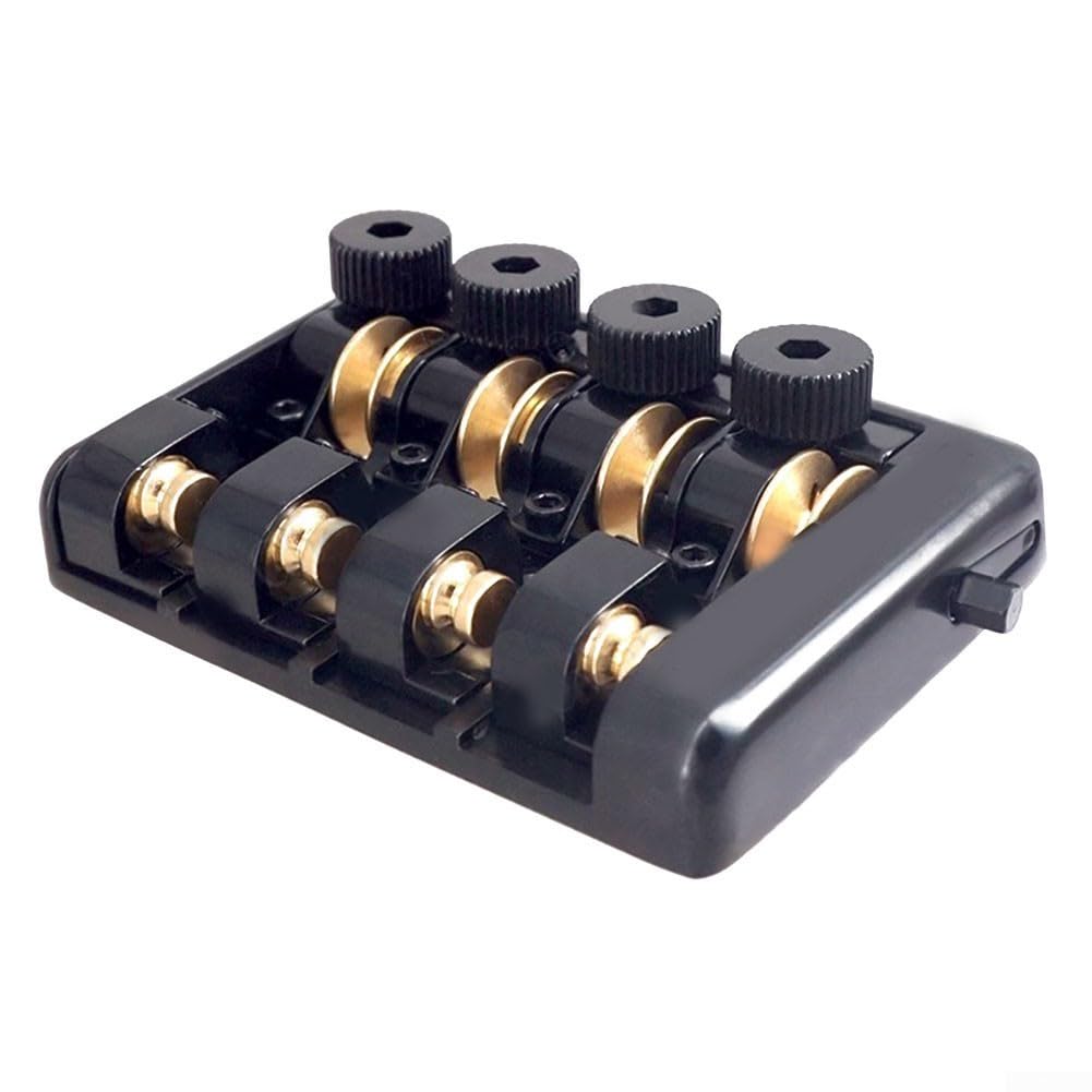 Headless Travel Bass Bridge für 4-saitige Gitarre mit Messing-Rollsattel, stabiles schwarzes Teil für Musiker auf Road-Touren (schwarz)