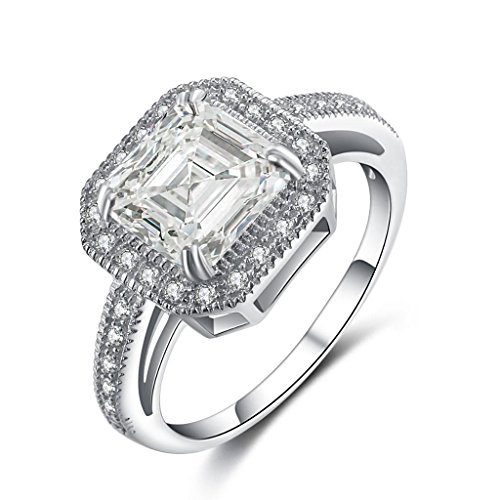 Castillna Sterling Silver Halo Asscher Cut Engagement Ring2