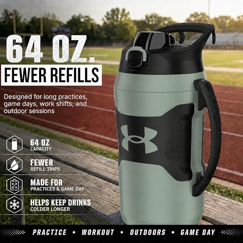 Image of Under Armour Insulated Water Bottle with Handle & Fence Hook, Half Gallon Sports Water Jug, Leak-Resistant & BPA-Free for Baseball, Football & Gym - Silica Green /Silica Green, 64oz