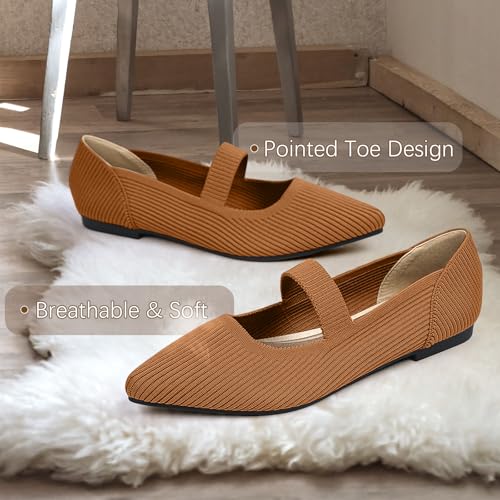 Image of TINGRISE Women's Flats Shoes Pointed Toe Knit Washable Ballet Comfortable Dressy Mary Jane Flat