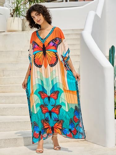 Image of NFVNKJ Women's Plus Size Beach Lounge Kaftan Maxi Dress Swimsuit Coverup for Women