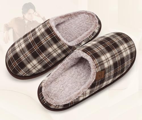 Image of COFACE Mens Cozy Memory Foam Scuff Slippers Casual Slip On Warm House Shoes Indoor /Outdoor Sandal Slippers With Arch Support Rubber Sole Size 7-15